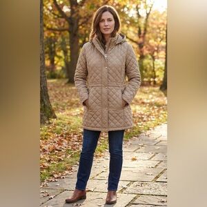Calvin Klein Women's Beige Quilted Puffer Hooded Coat Mid Length NWT Size M